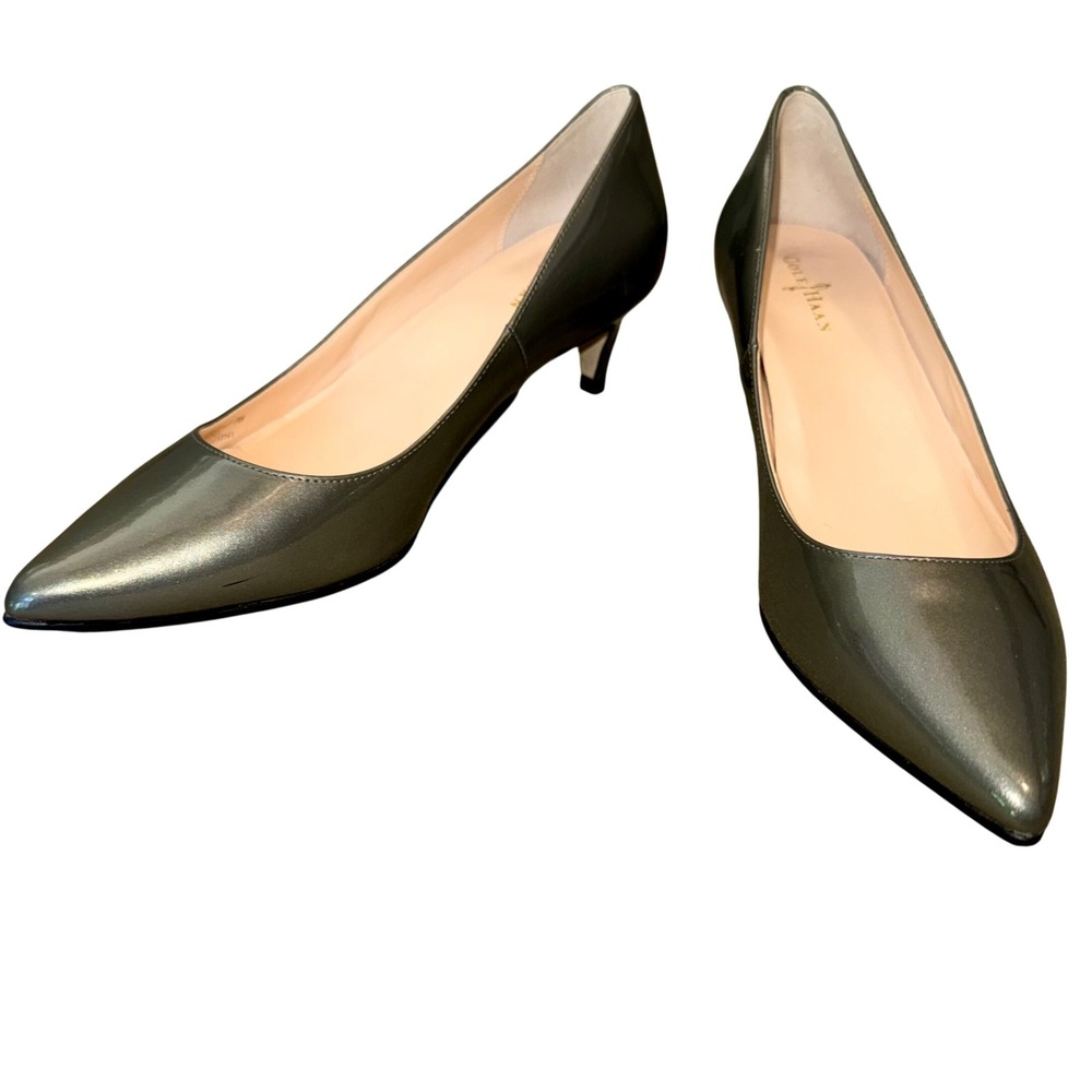 Cole Haan‎ Nike Air Metallic Silver  Patent Leather Kitten Heel Pumps Size 7B